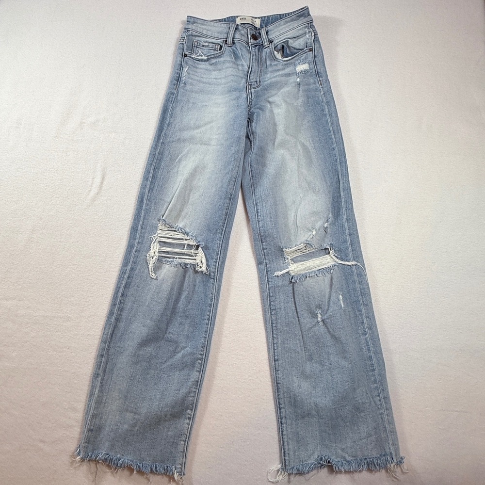 BKE Billie Wide Leg Jeans Womens 24 Distressed High Rise Raw Hem Grunge Street